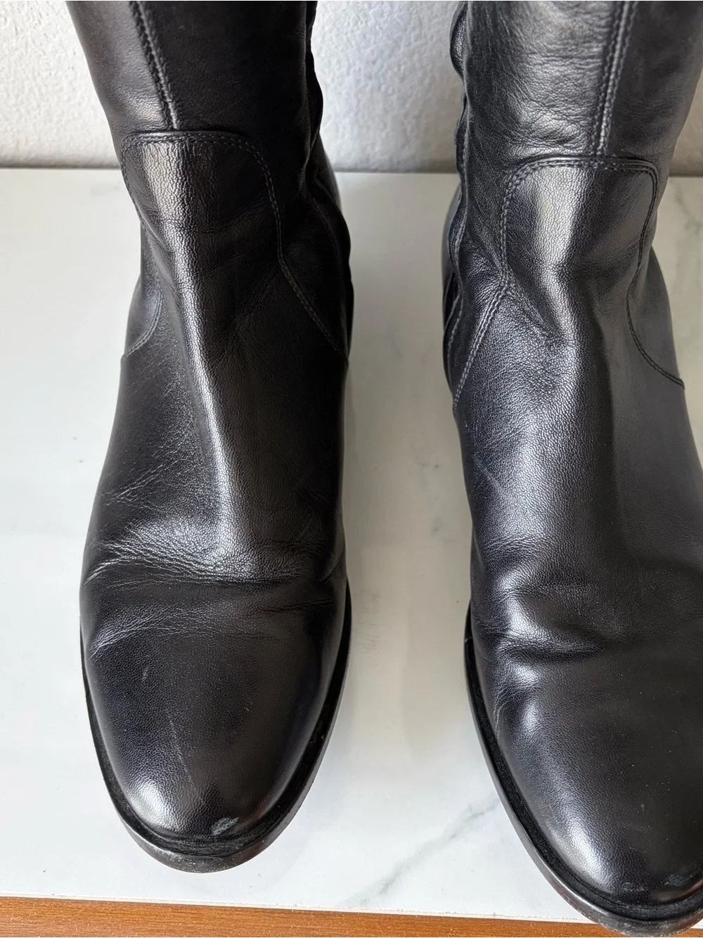 Sergio Rossi Black Leather Over the Knee Boots Side Zip Round Toe w7.5